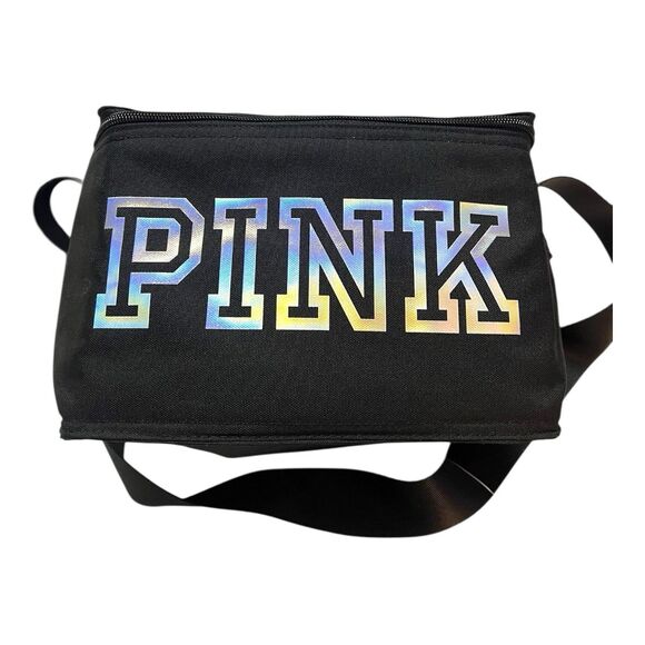 Victoria's Secret PINK Black Cooler Lunch Box Bag with Black Koozie Foldable NWT - Picture 3 of 6